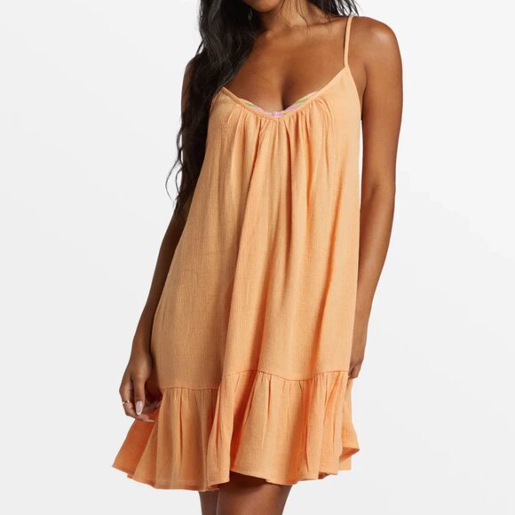 BILLABONG Beach Vibes Orange Solid Tank Dress Cover Up Womens Medium - Picture 1 of 14